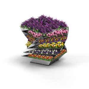 Hochbeet Twist Fine mit 6 Ebenen aus verzinktem Blech, gefüllt mit Blumen und integriertem Schneckenschutz für Garten und Terrasse