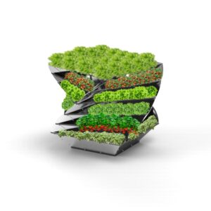 Hochbeet Twist Fine mit 6 Ebenen aus verzinktem Blech, gefüllt mit Gemüse und integriertem Schneckenschutz für Garten und Terrasse