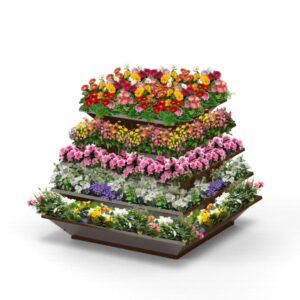 Hochbeet Rock X-tra mit 5 Ebenen aus Edelrost, befüllt mit einer Auswahl an Lieblingsblumen